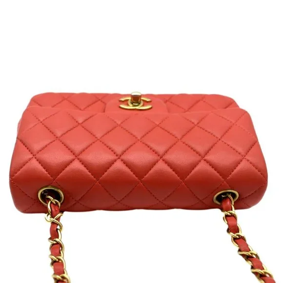 CHANEL  Mini Rectangular Flap Quilted Leather Crossbody Bag Red - Picture 5 of 13